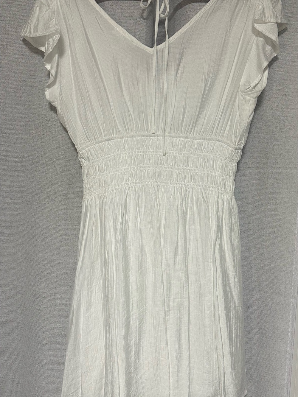 Blu Pepper White Mini Dress M Flutter Sleeve Smocked Empire Waist Cottagecore - Picture 3 of 5